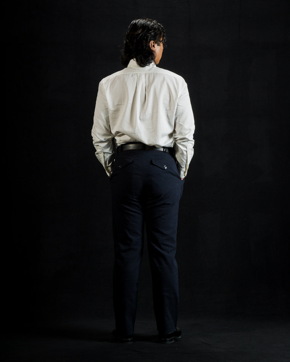 1st PAT-RN Georg Trousers - Dark Blue Pinpoint Cotton/Linen - Standard & Strange