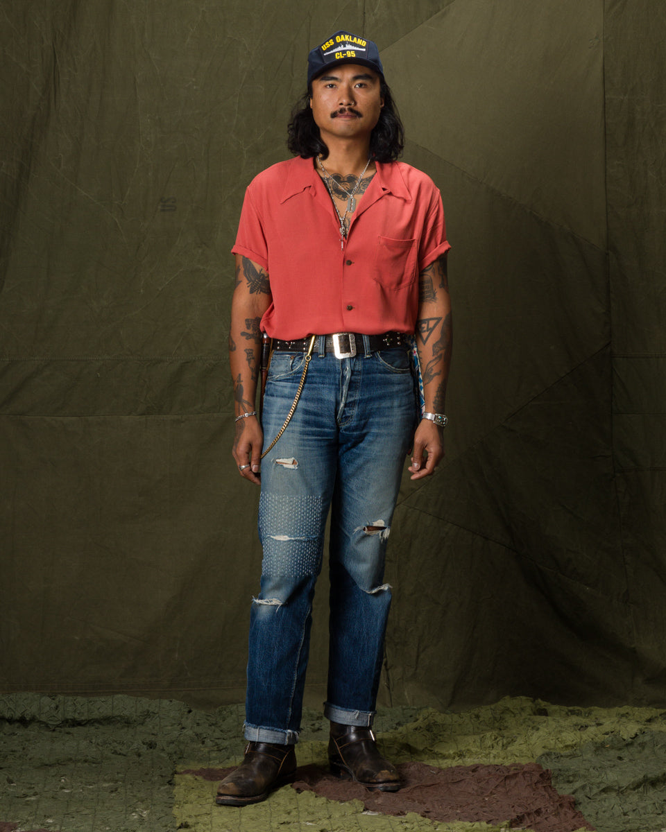 The Real McCoy's Silk Rayon Open Collar Shirt - Orange - Standard & Strange