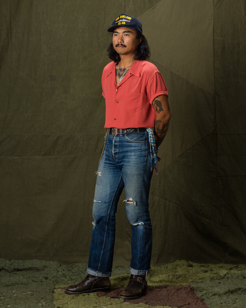 The Real McCoy's Silk Rayon Open Collar Shirt - Orange - Standard & Strange