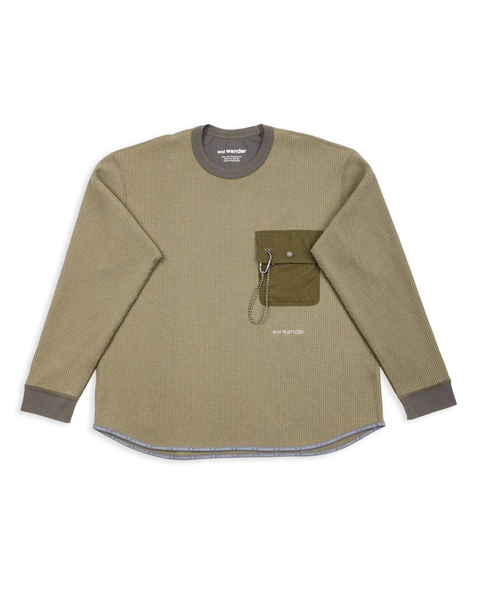 And Wander PE Waffle Long Sleeve Tee - Khaki - Standard & Strange