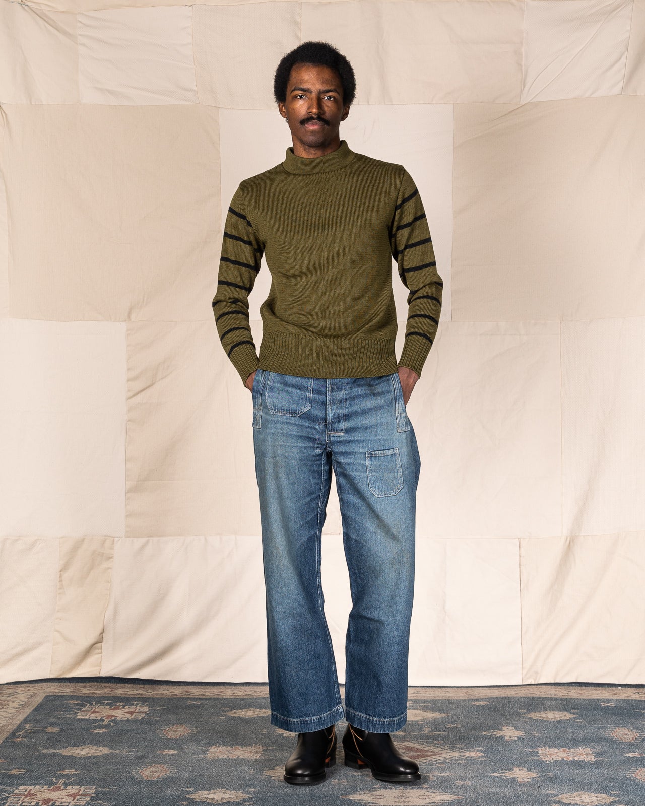 Attractions High Neck Sweater - Olive x Black - Standard & Strange