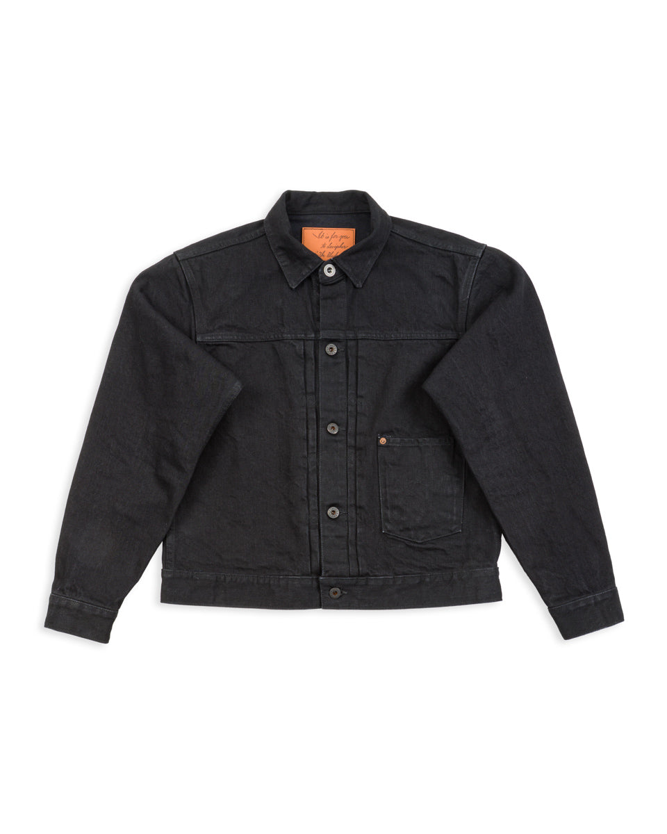 black denim jacket dress 15oz Black Denim Pleats Jacket, 44