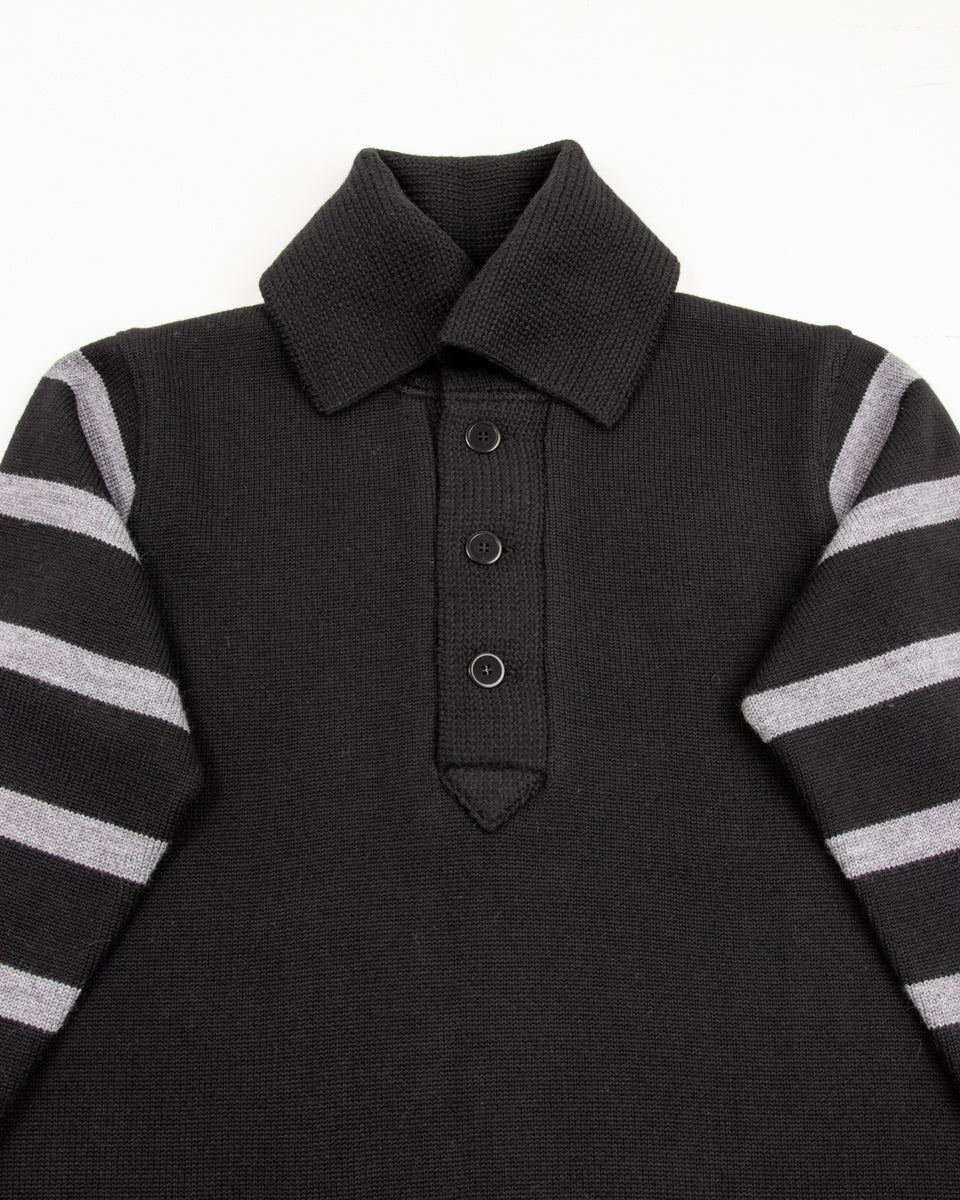 Black Sign 1920s Worsted Byron Collar Jersey x Border Sleeves - Mat Black x Rat Gray Border - Standard & Strange