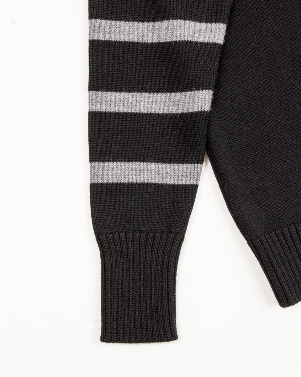 Black Sign 1920s Worsted Byron Collar Jersey x Border Sleeves - Mat Black x Rat Gray Border - Standard & Strange