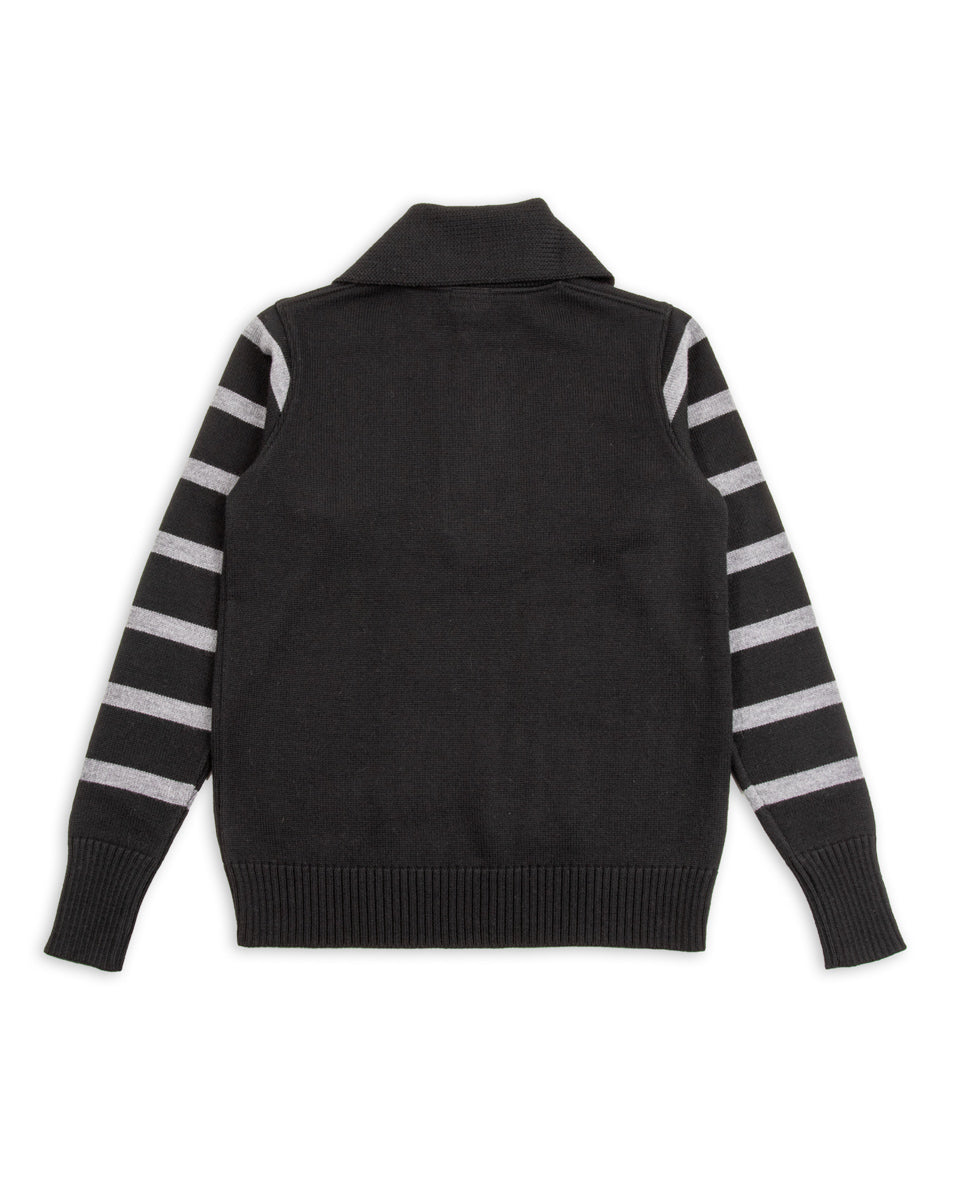 Black Sign 1920s Worsted Byron Collar Jersey x Border Sleeves - Mat Black x Rat Gray Border - Standard & Strange