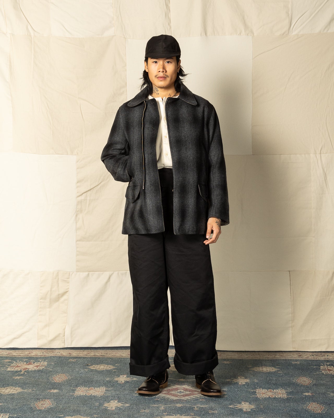 Black Sign 1940s 2-Way Field Jacket - Rat Gray Ombre Check - Standard & Strange