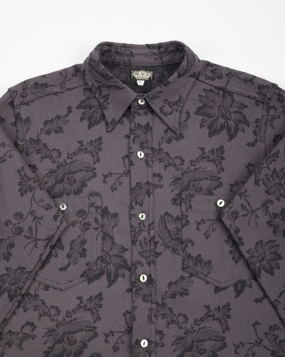 Black Sign Flower Jacquard Heavy Weight Open Pocket Work Shirt - Lead Gray - Standard & Strange