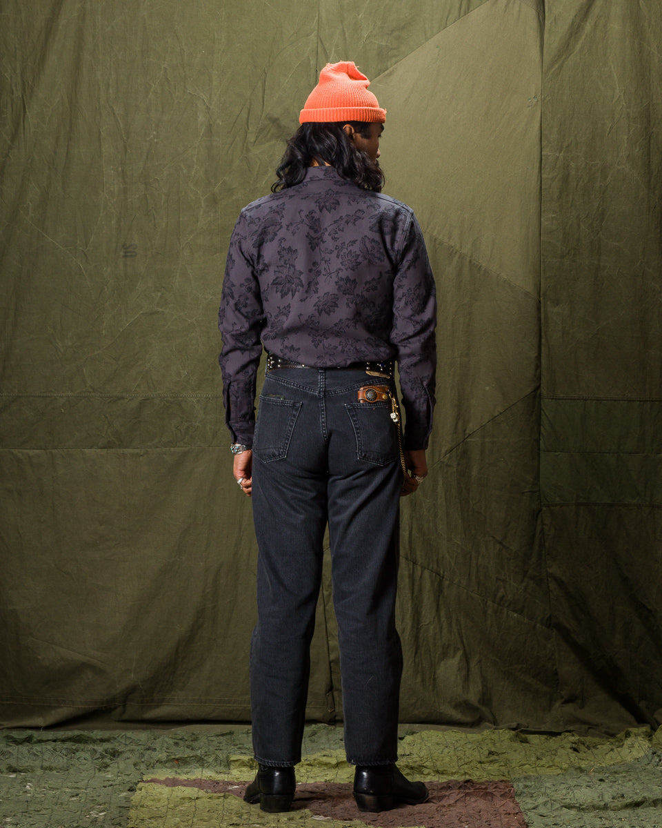 Black Sign Flower Jacquard Heavy Weight Open Pocket Work Shirt - Lead Gray - Standard & Strange