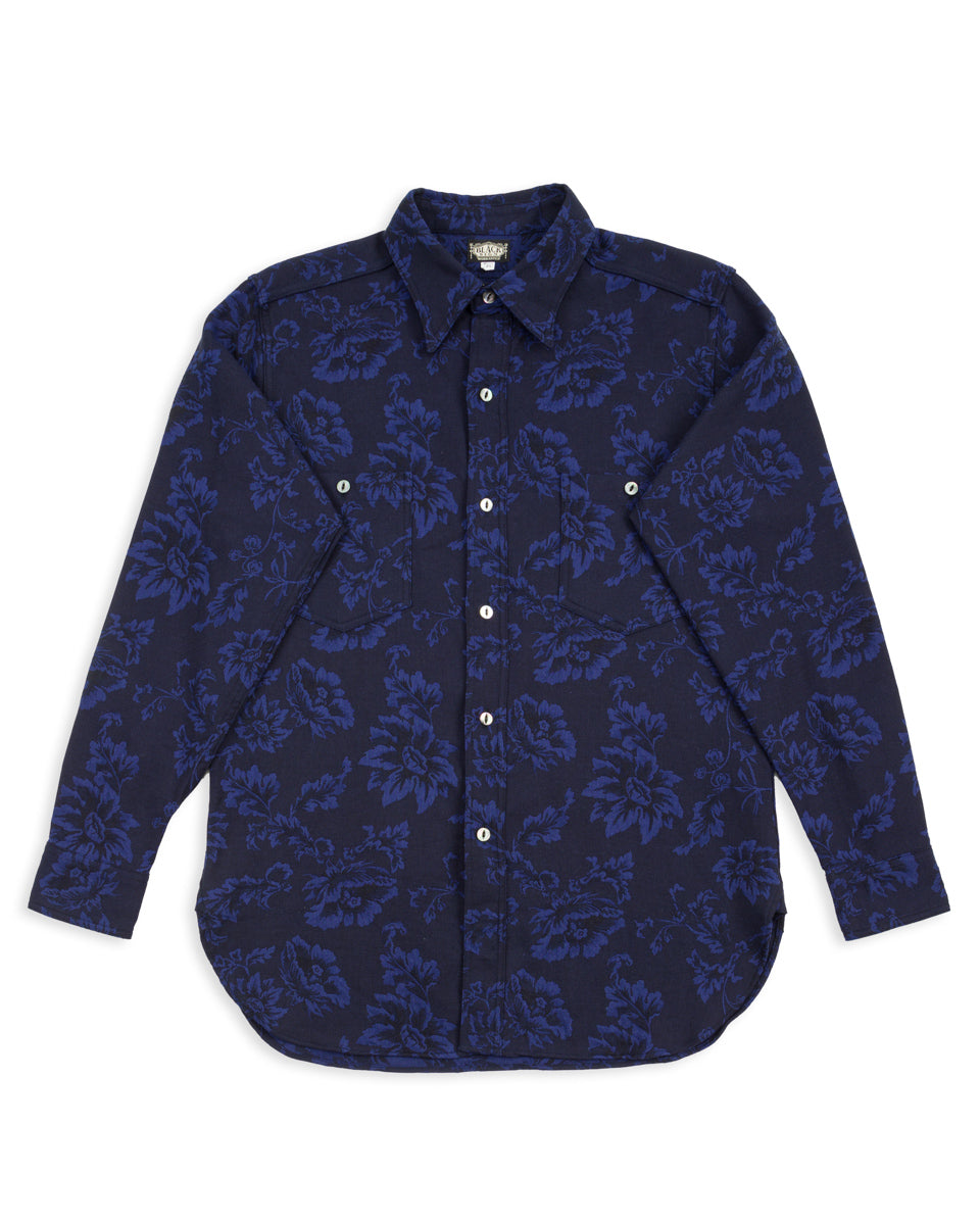 Black Sign Flower Jacquard Heavy Weight Open Pocket Work Shirt - Moon Standard & Strange Black Sign Flower Jacquard Heavy Weight Open Pocket Work Shirt - Moon Standard & Strange