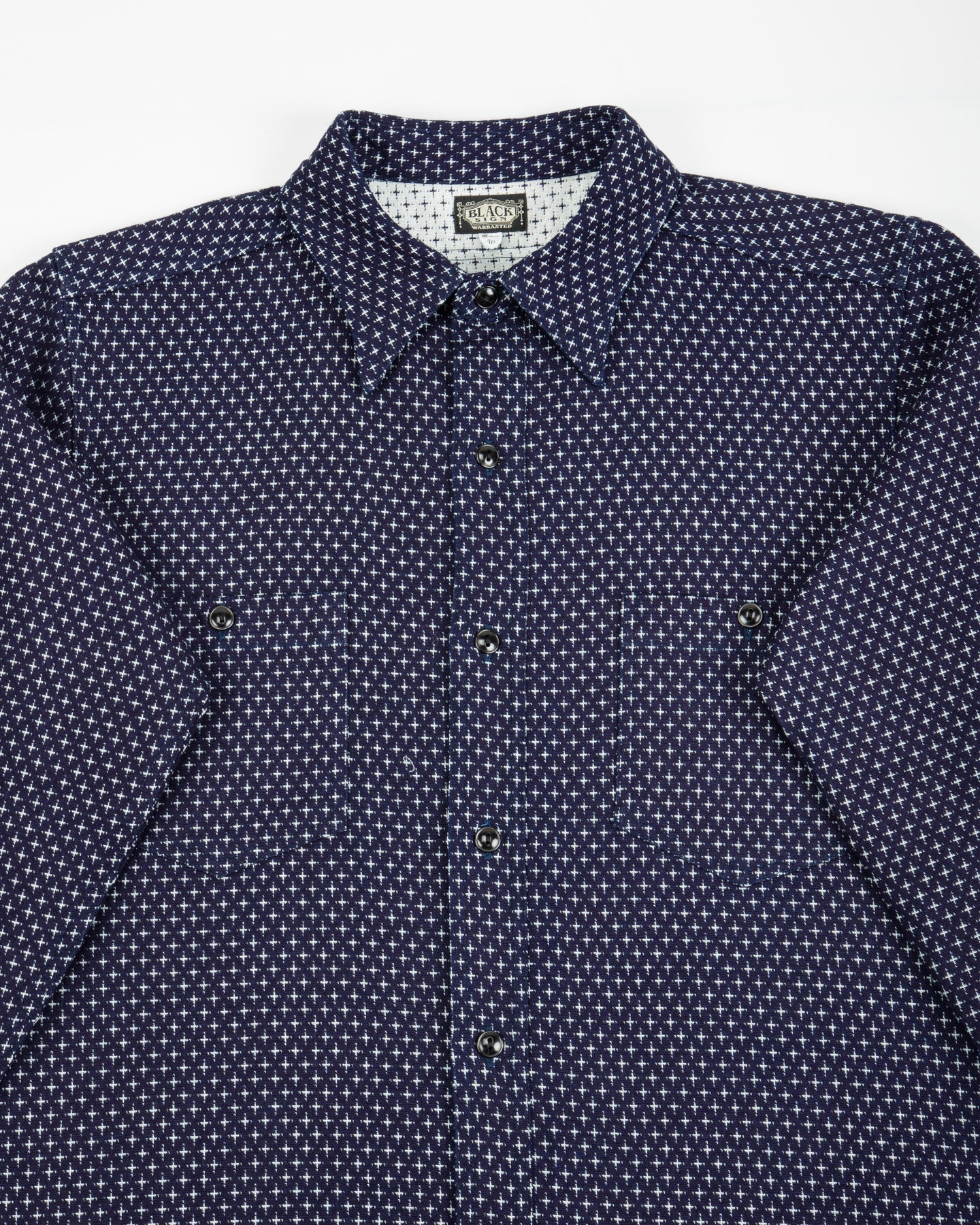 Black Sign Jacquard Cross Open Pocket Work Shirt - Dark Indigo - Standard & Strange