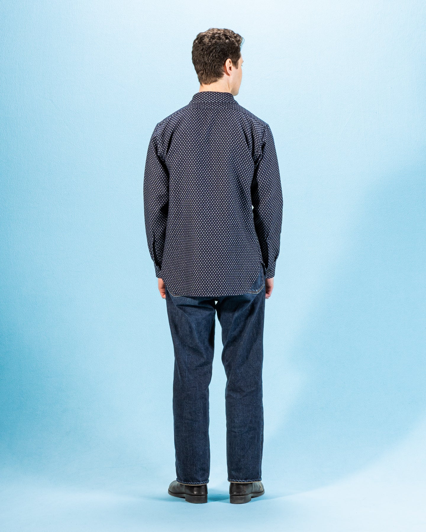 Black Sign Jacquard Cross Open Pocket Work Shirt - Dark Indigo - Standard & Strange