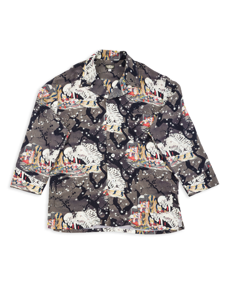 Black Sign "Kuniyoshi Utagawa" Night Hawaiian Shirt - Yozakura and Skull - Standard & Strange