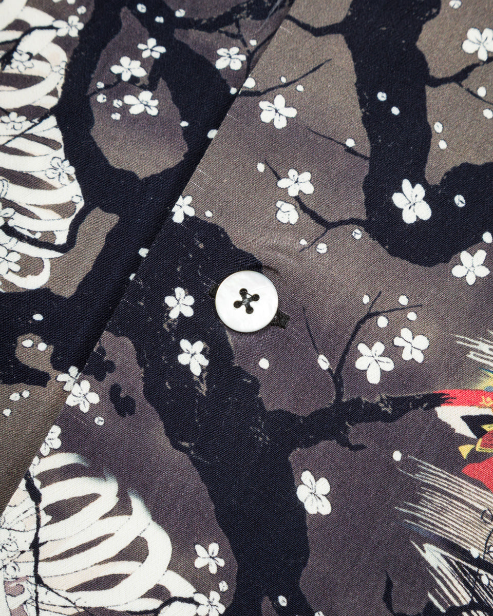 Black Sign "Kuniyoshi Utagawa" Night Hawaiian Shirt - Yozakura and Skull - Standard & Strange