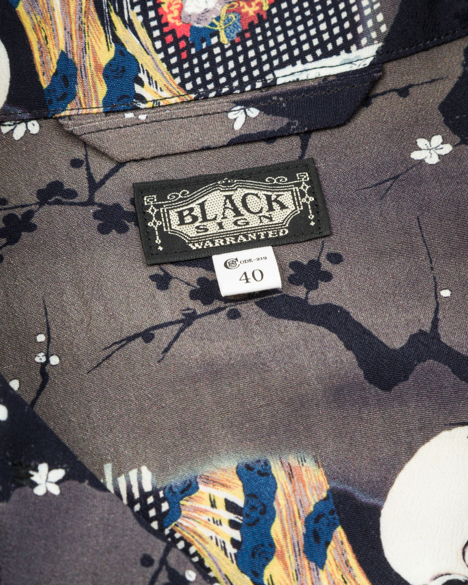 Black Sign "Kuniyoshi Utagawa" Night Hawaiian Shirt - Yozakura and Skull - Standard & Strange