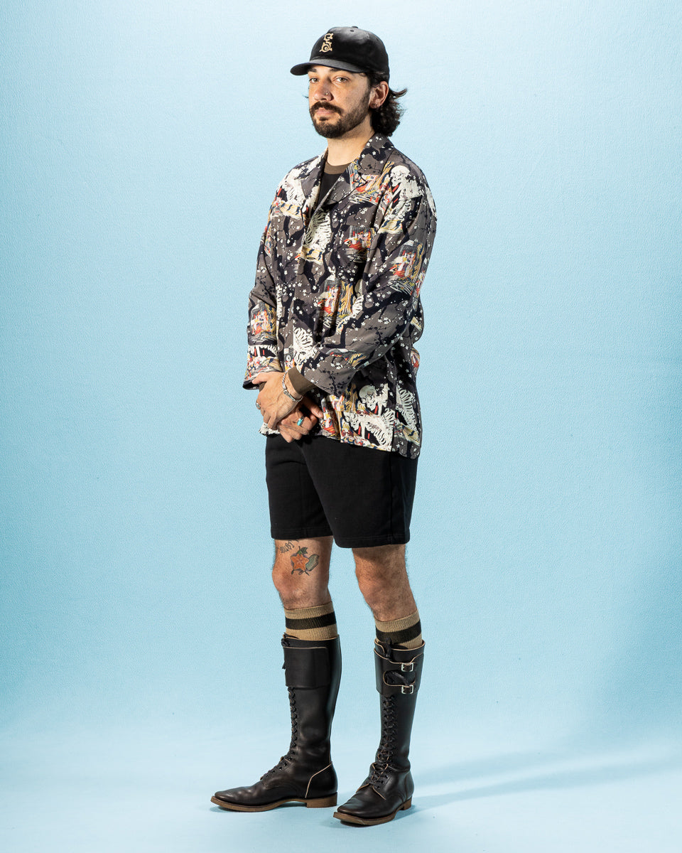 Black Sign "Kuniyoshi Utagawa" Night Hawaiian Shirt - Yozakura and Skull - Standard & Strange