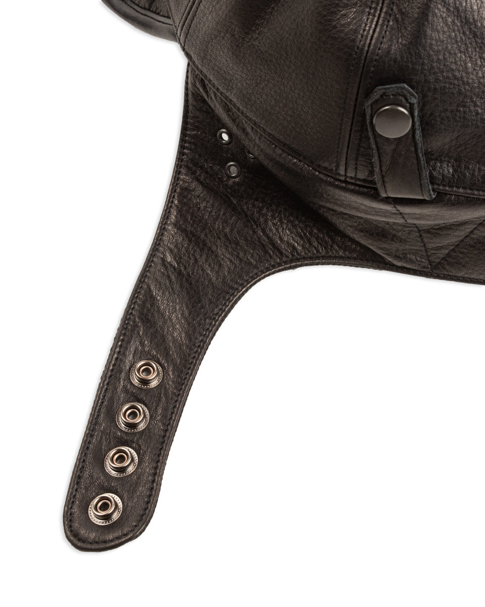 Black Sign Leather Aviator Cap - Mud Black - Standard & Strange