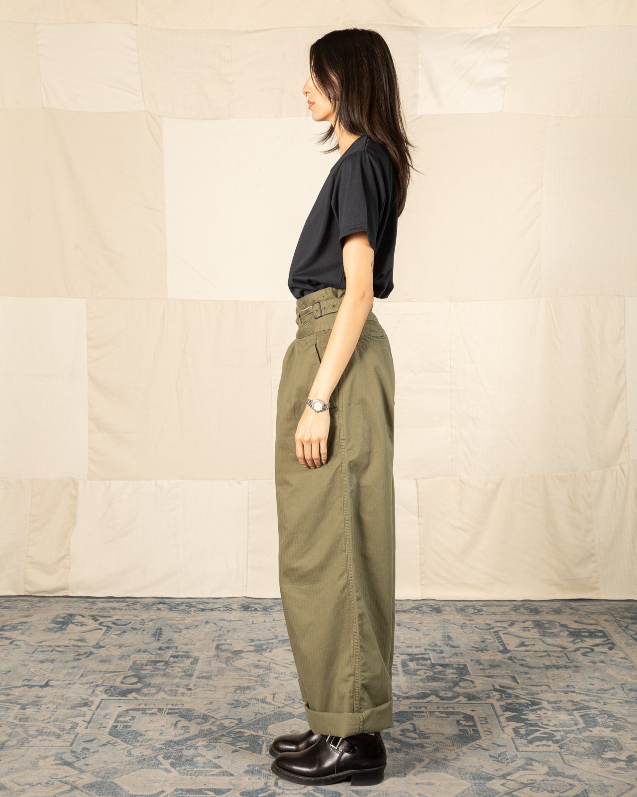 Black Sign Military Herringbone Wide Gurkha Pants - Soldier Green - Standard & Strange
