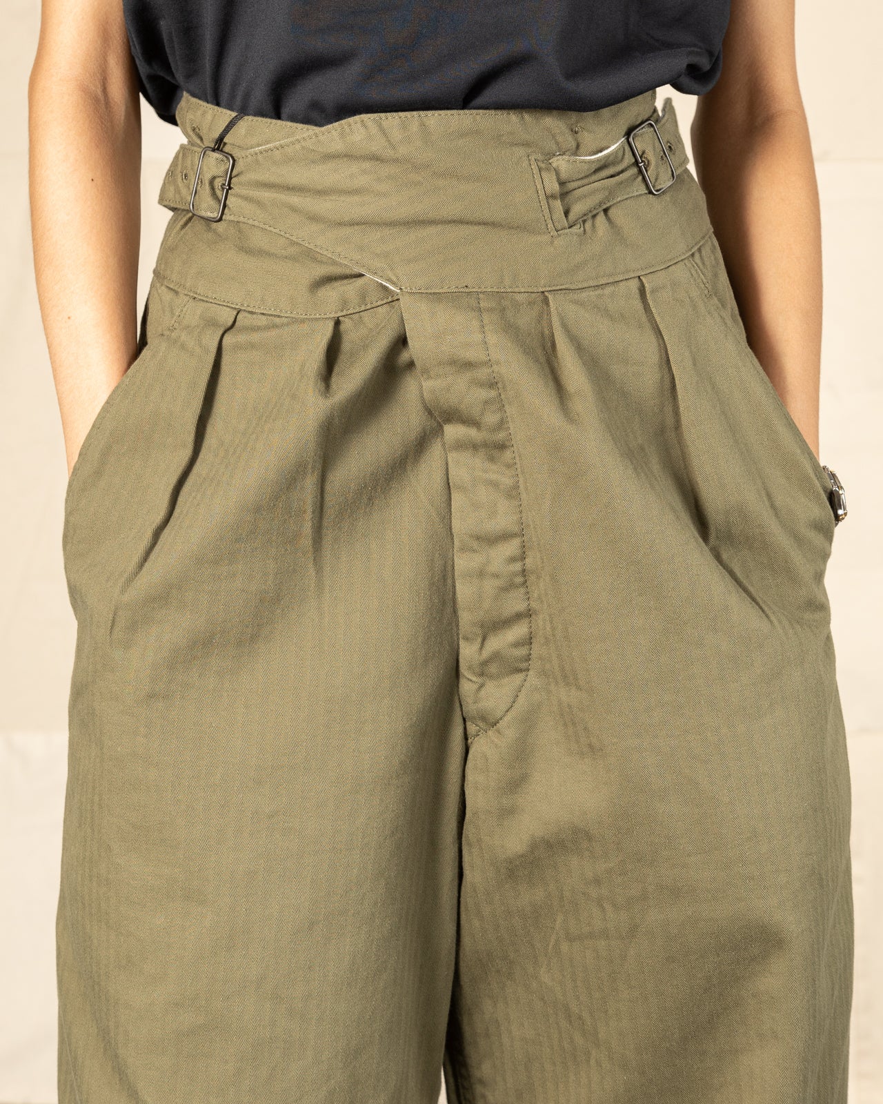 Black Sign Military Herringbone Wide Gurkha Pants - Soldier Green - Standard & Strange