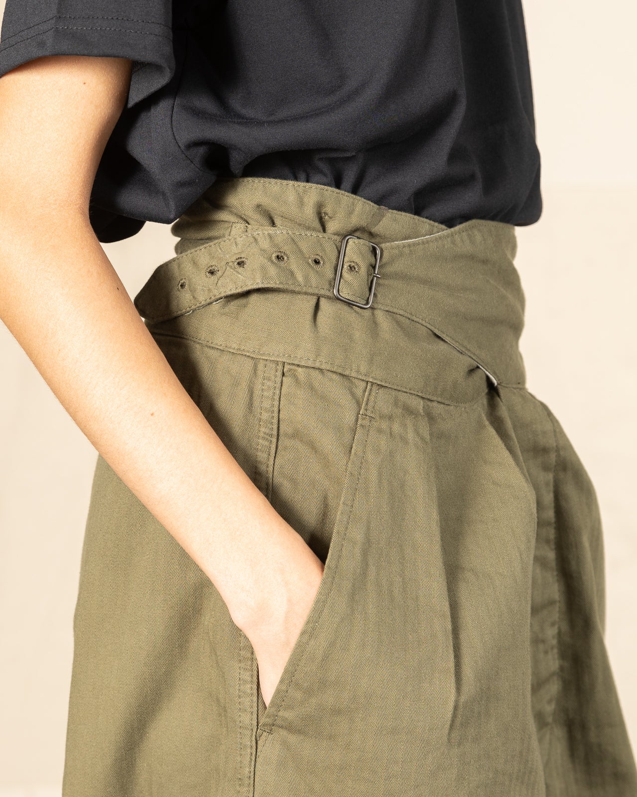 Black Sign Military Herringbone Wide Gurkha Pants - Soldier Green - Standard & Strange