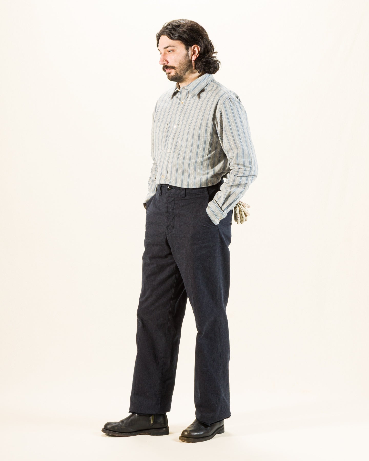 Black Sign Mock Twist Yarn Officer Trousers - Blue Fog - Standard & Strange