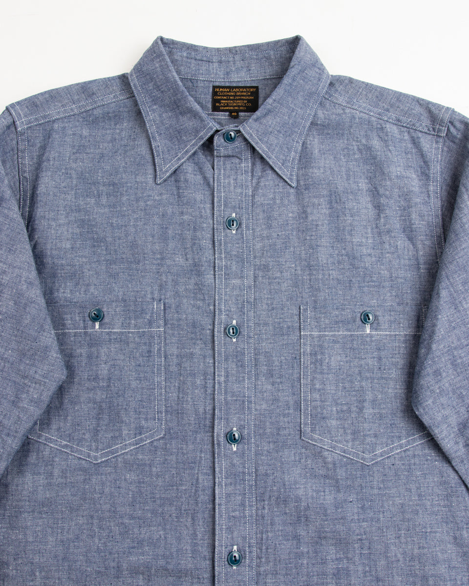 Black Sign Open Pocket Working Chambray Shirt - Light Blue - Standard & Strange