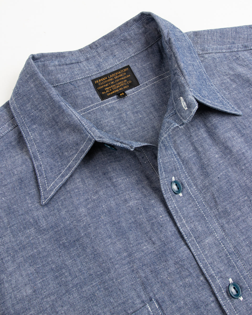 Black Sign Open Pocket Working Chambray Shirt - Light Blue - Standard & Strange