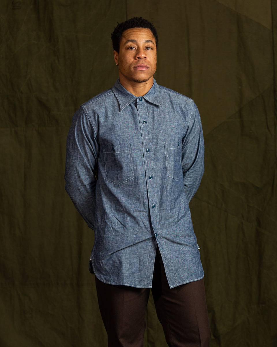 Black Sign Open Pocket Working Chambray Shirt - Light Blue - Standard & Strange