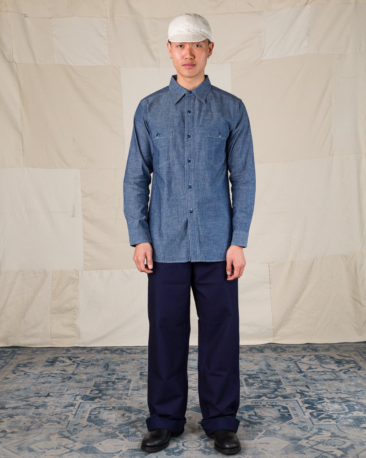 Black Sign Open Pocket Working Chambray Shirt - Light Blue - Standard & Strange