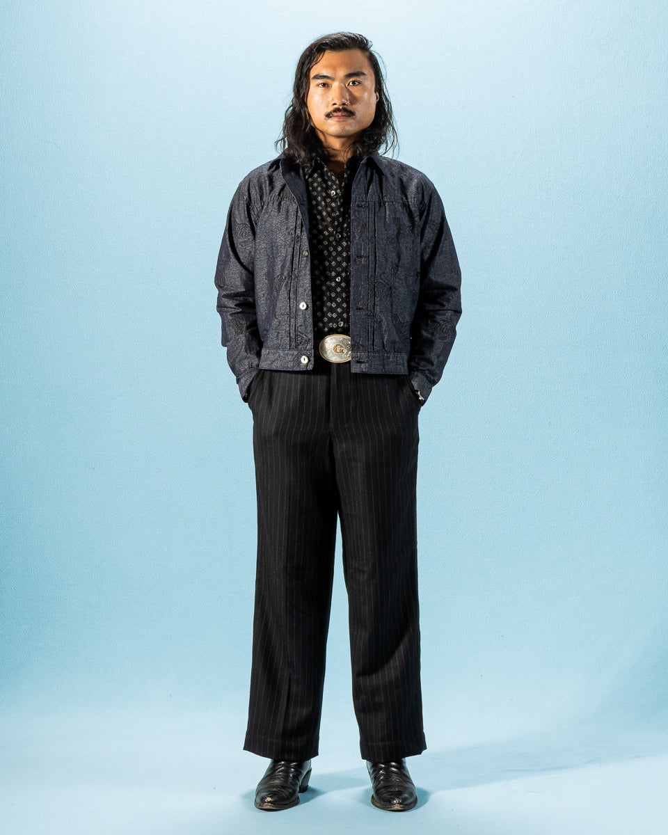 Black Sign "Tiger and Crescent Moon" Pleats Jacket - Deep Indigo - Standard & Strange