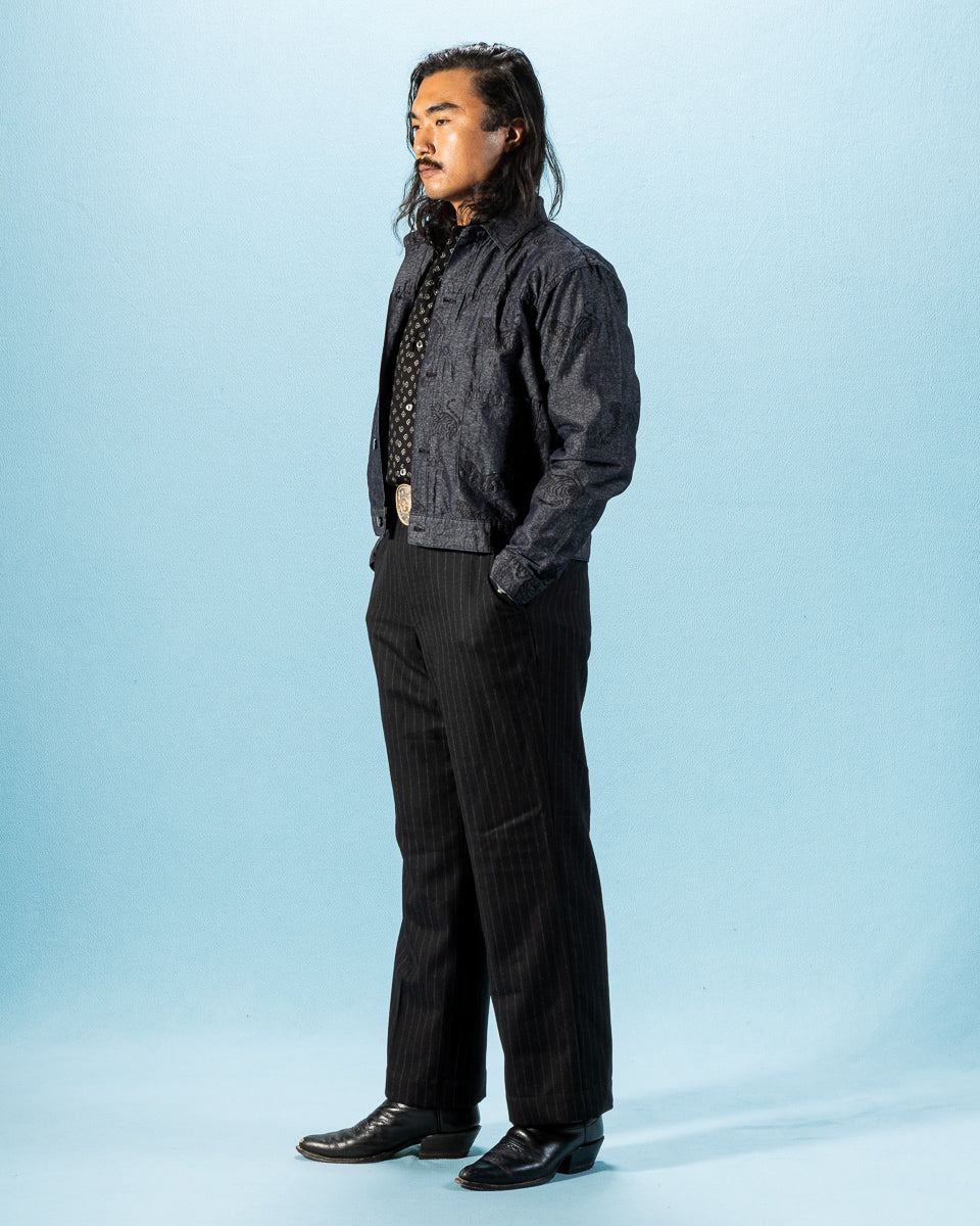 Black Sign "Tiger and Crescent Moon" Pleats Jacket - Deep Indigo - Standard & Strange