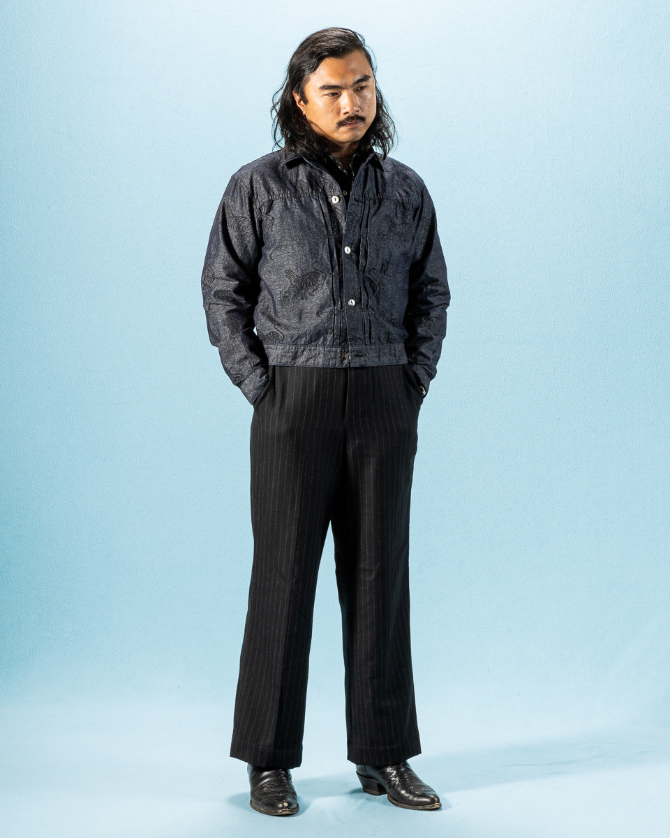 Black Sign "Tiger and Crescent Moon" Pleats Jacket - Deep Indigo - Standard & Strange