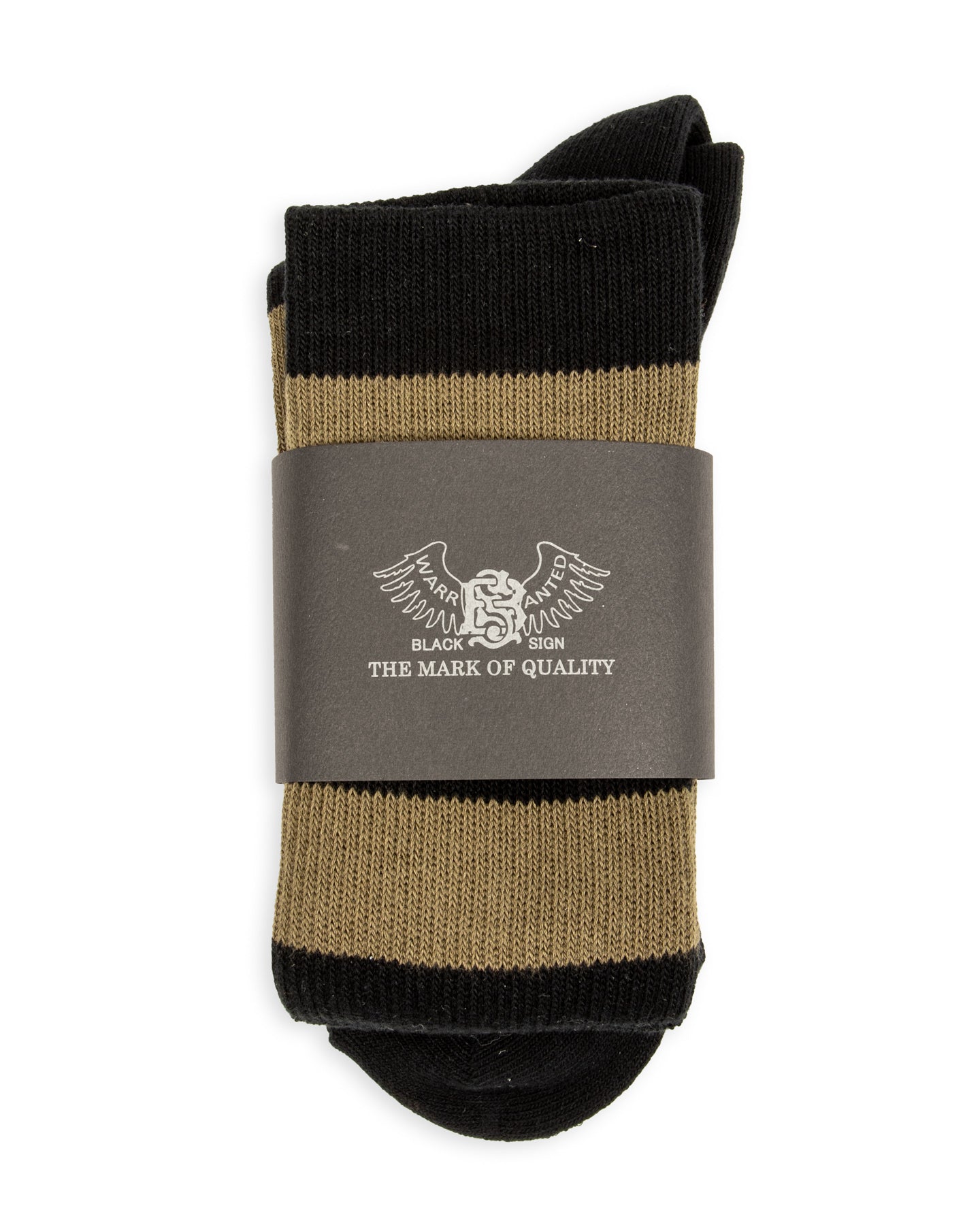 Black Sign Wide Border BS Fit Boot Socks - Midnight Black x Hide Green - Standard & Strange