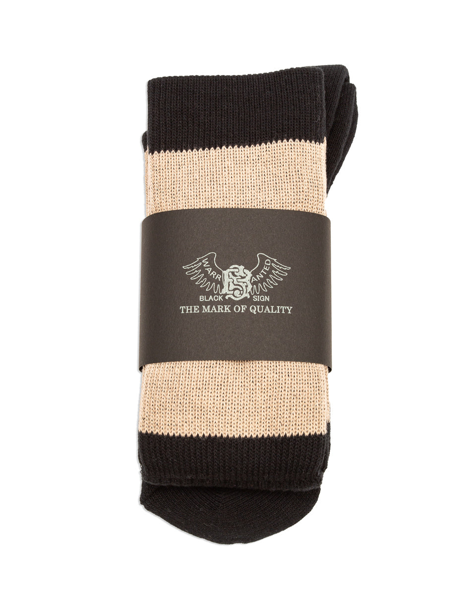 Black Sign Wide Border BS Fit Boot Socks - Midnight Black x Sand Beige - Standard & Strange
