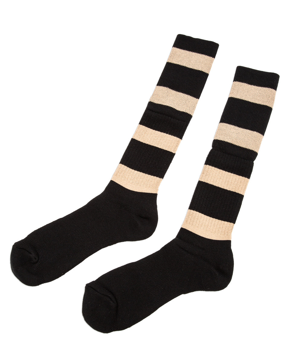 Black Sign Wide Border BS Fit Boot Socks - Midnight Black x Sand Beige - Standard & Strange