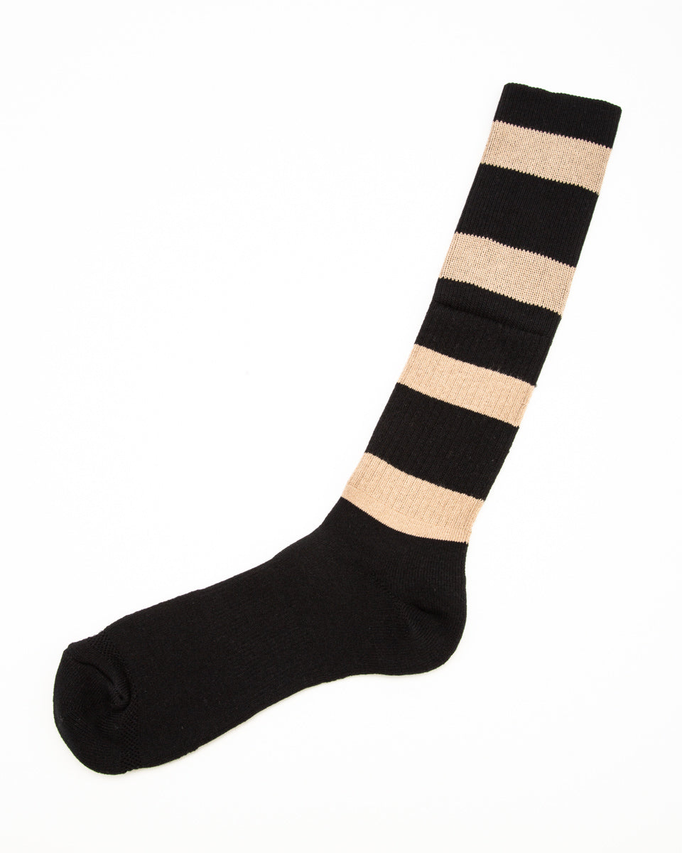 Black Sign Wide Border BS Fit Boot Socks - Midnight Black x Sand Beige - Standard & Strange