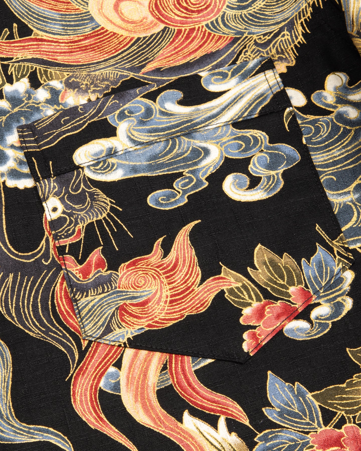 Black Sign "Japanese Lion and Peony" Night Shirt - Midnight Black - Standard & Strange
