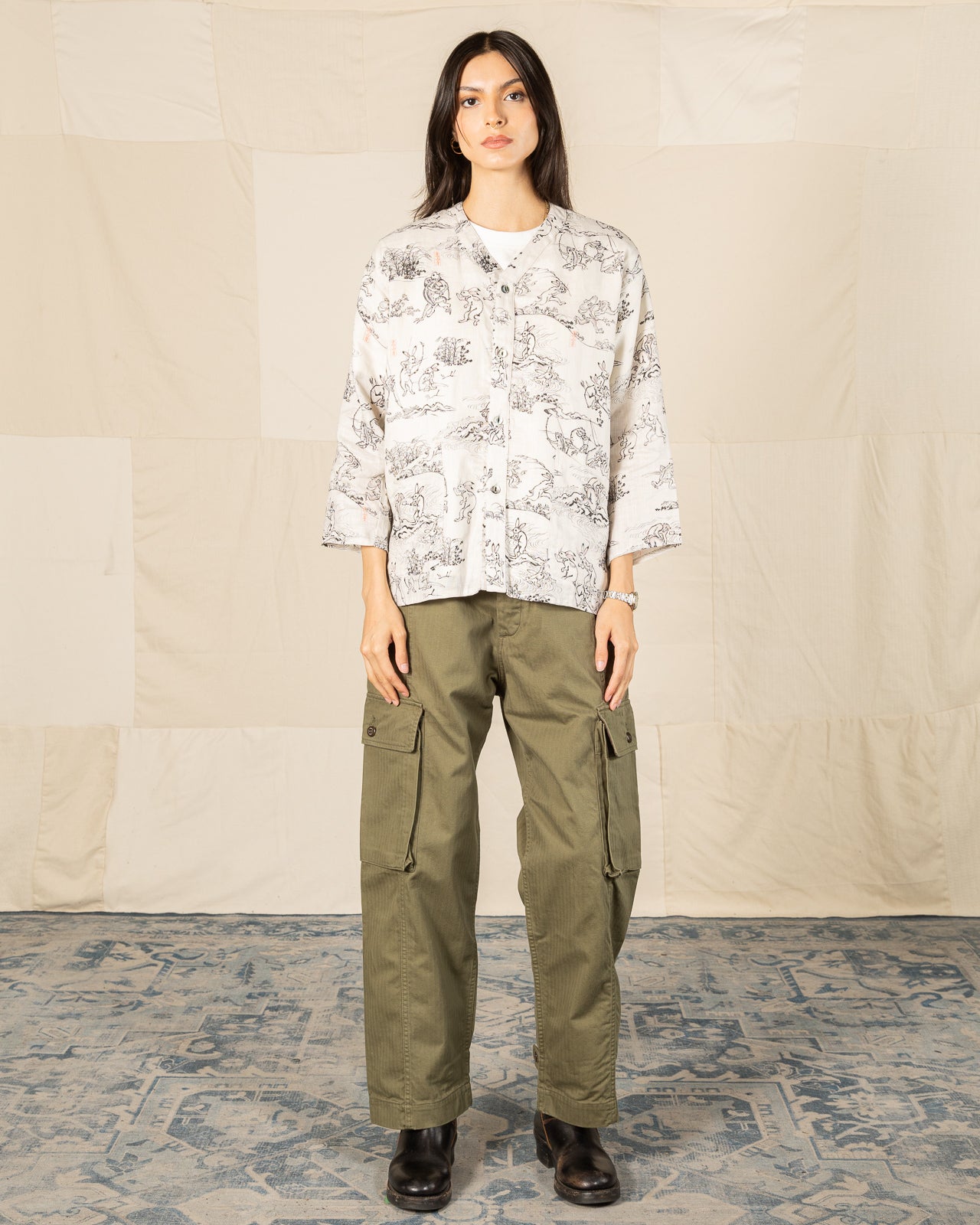 Black Sign “Playing Animal” Full Open Surgeon Shirt - Ivory - Standard & Strange