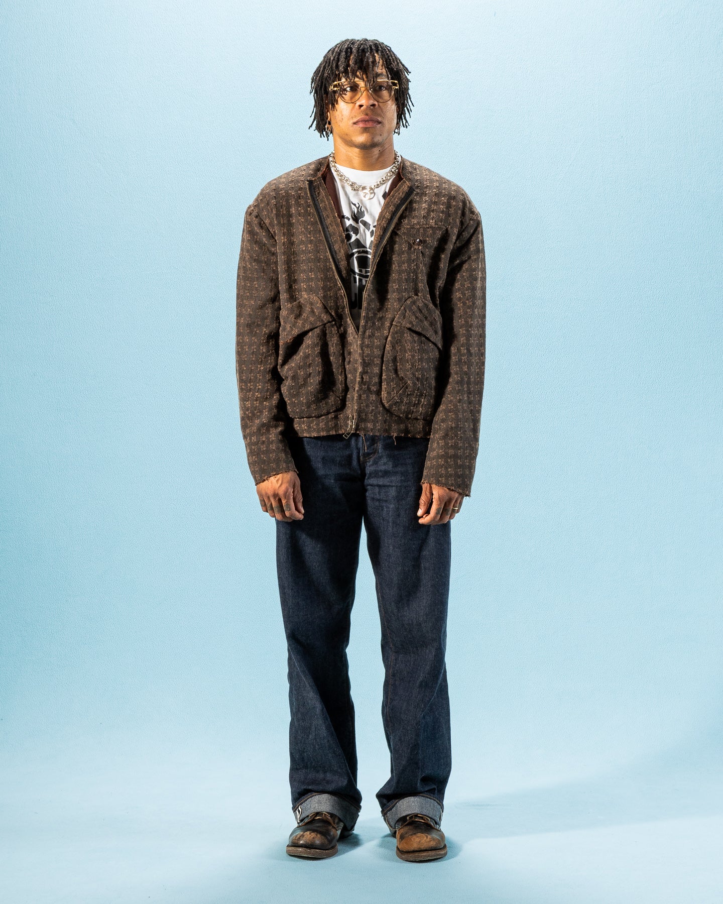 Monad London Collarless Rouach Jacket - Mud Dyed Tussah Silk Brown - Standard & Strange