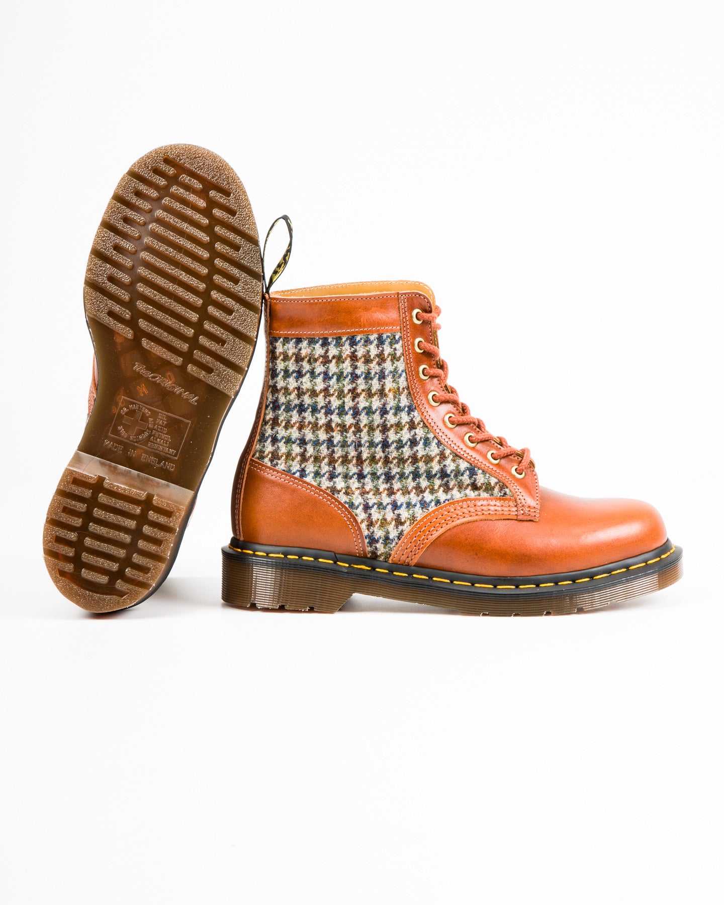 Dr. Martens 1460 Made in England Lace Up Boots - Amber Tan + Harris Tweed - Standard & Strange