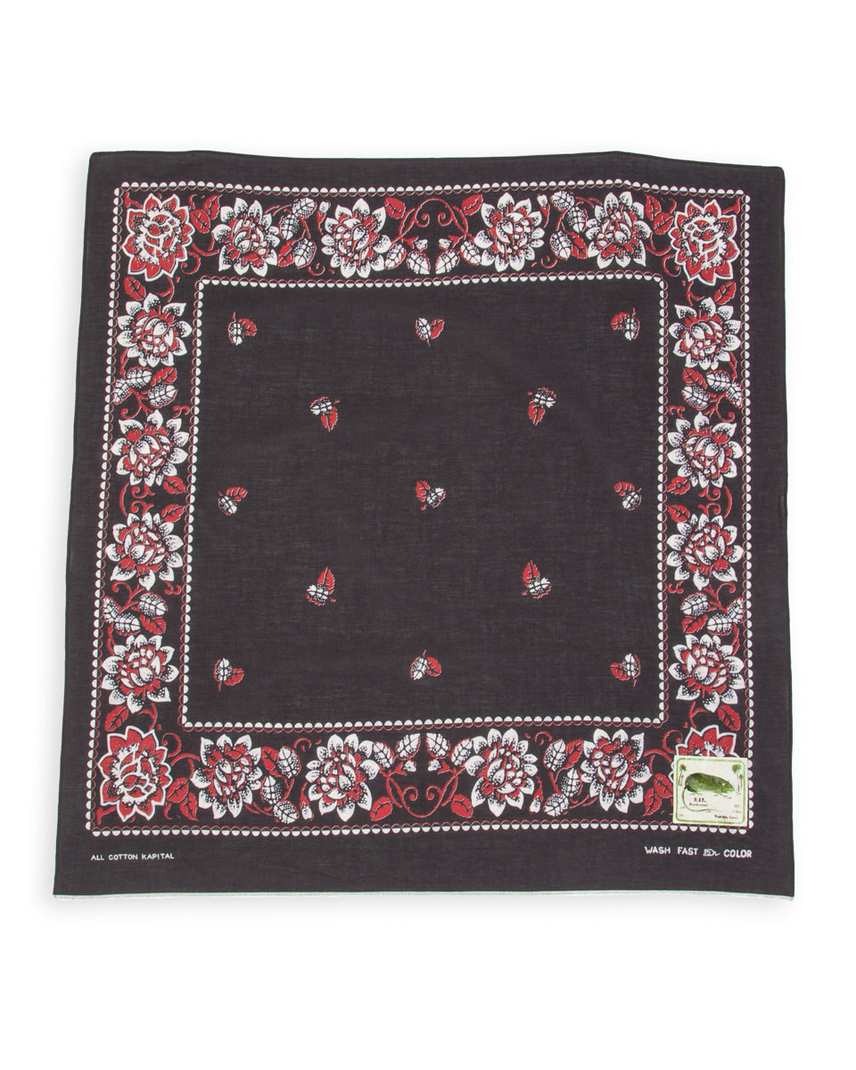 Kapital Fastcolor Selvedge Bandanna (ROCKWELL FLOWER) - Black - Standard & Strange