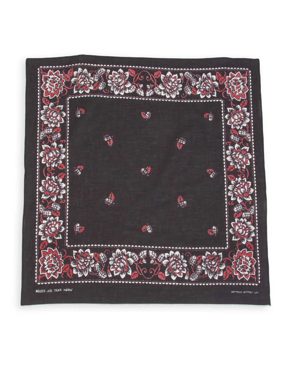 Kapital Fastcolor Selvedge Bandanna (ROCKWELL FLOWER) - Black - Standard & Strange
