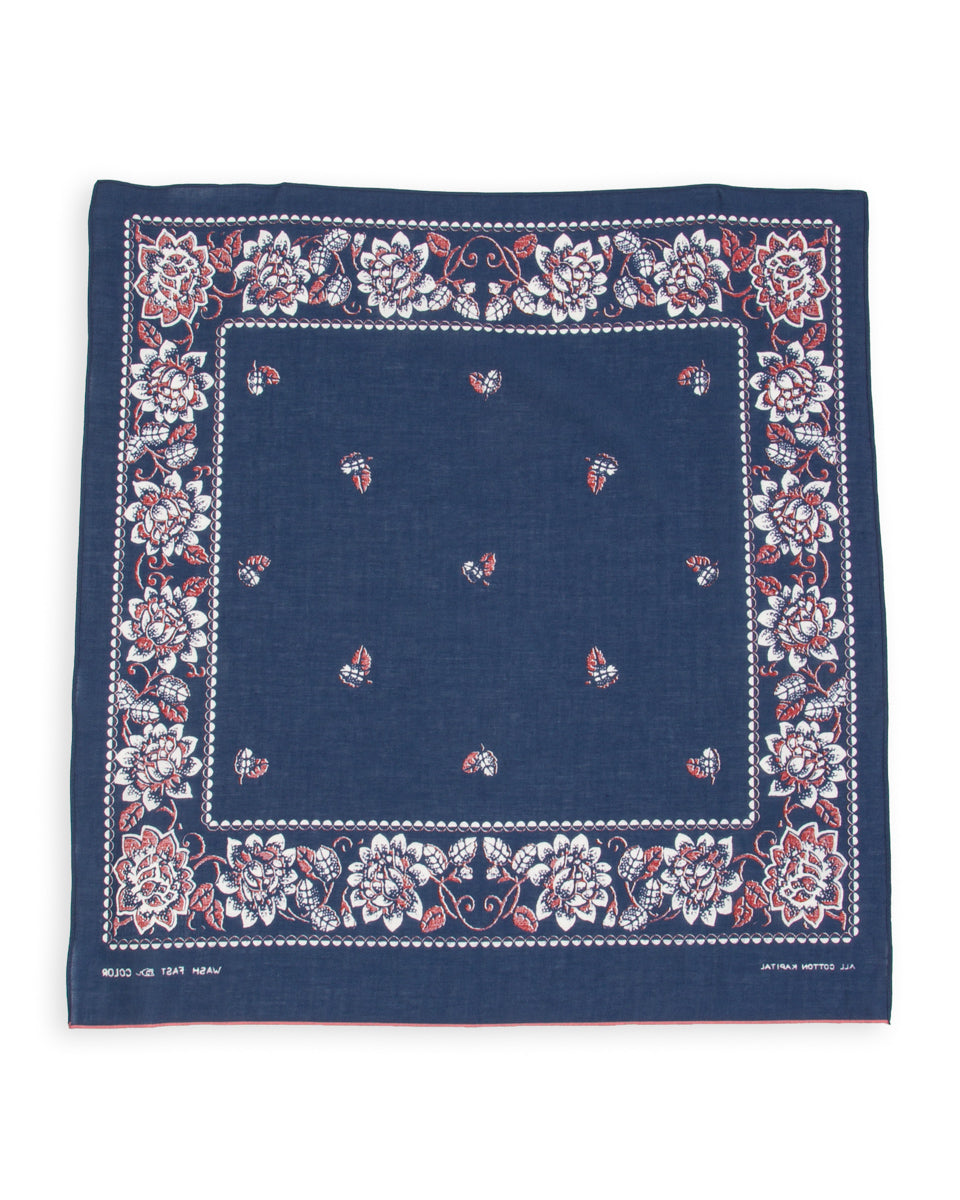 Kapital Fastcolor Selvedge Bandanna (ROCKWELL FLOWER) - Navy - Standard & Strange