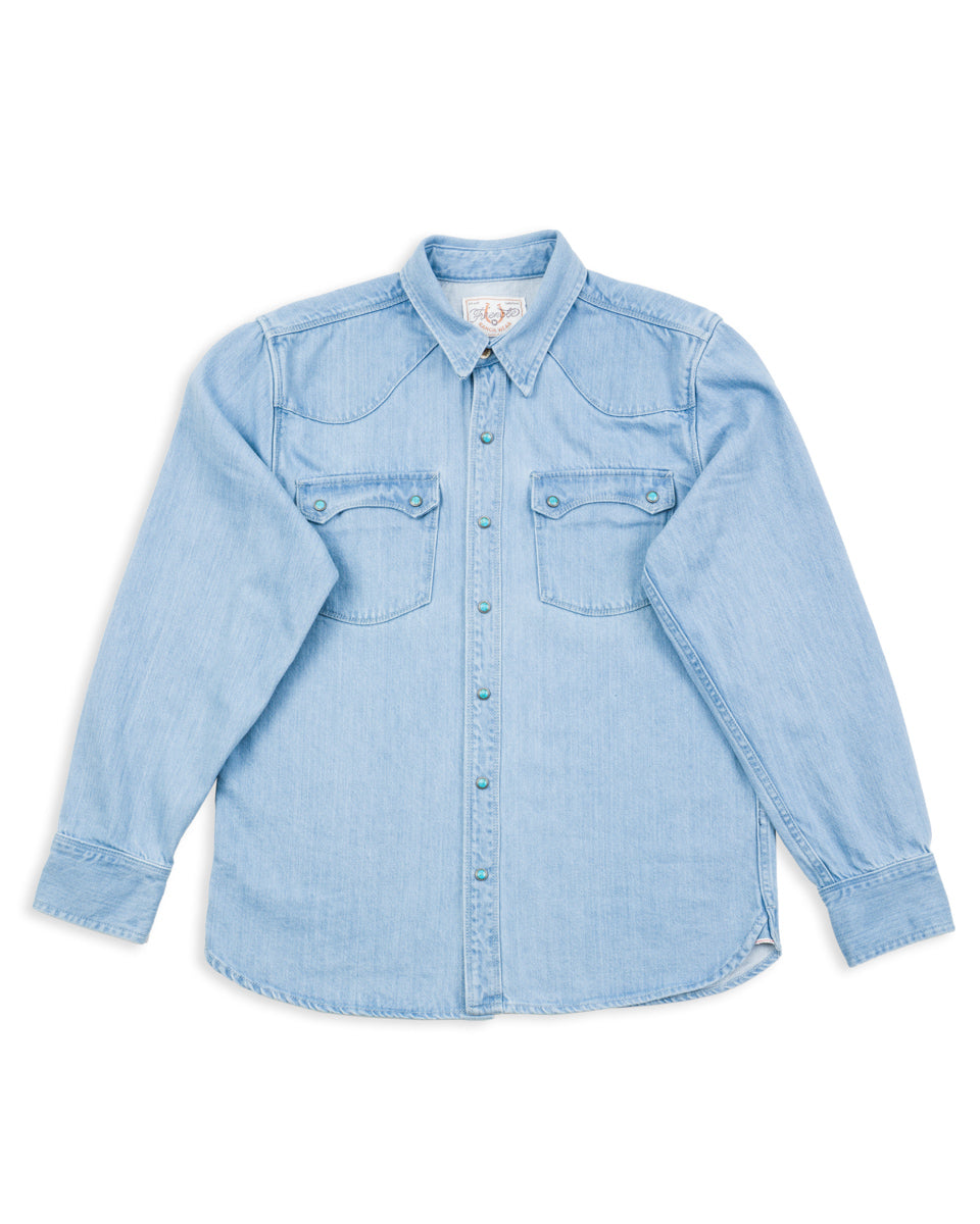 Freenote Modern Western Shirt - 11oz Bleached Denim / Turquoise - Standard & Strange