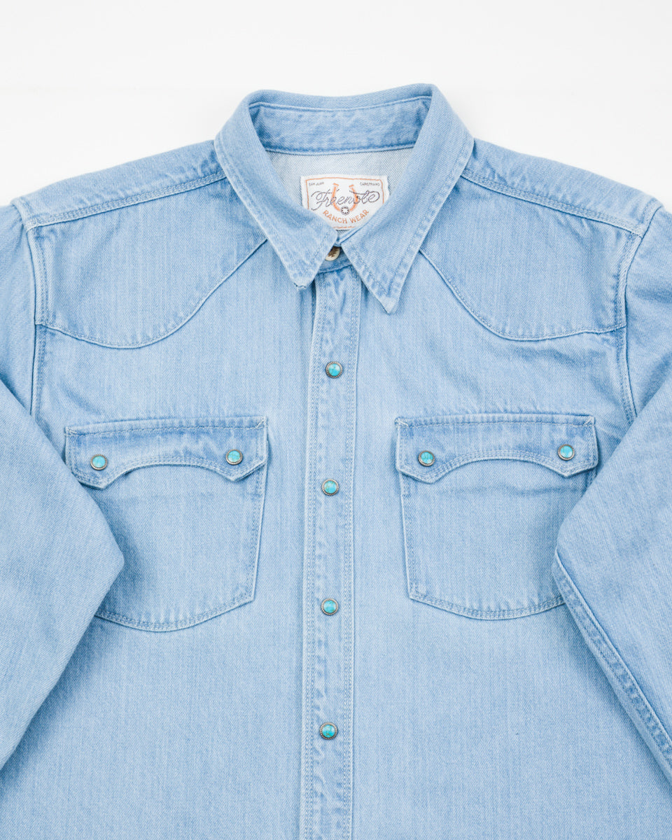 Freenote Modern Western Shirt - 11oz Bleached Denim / Turquoise - Standard & Strange