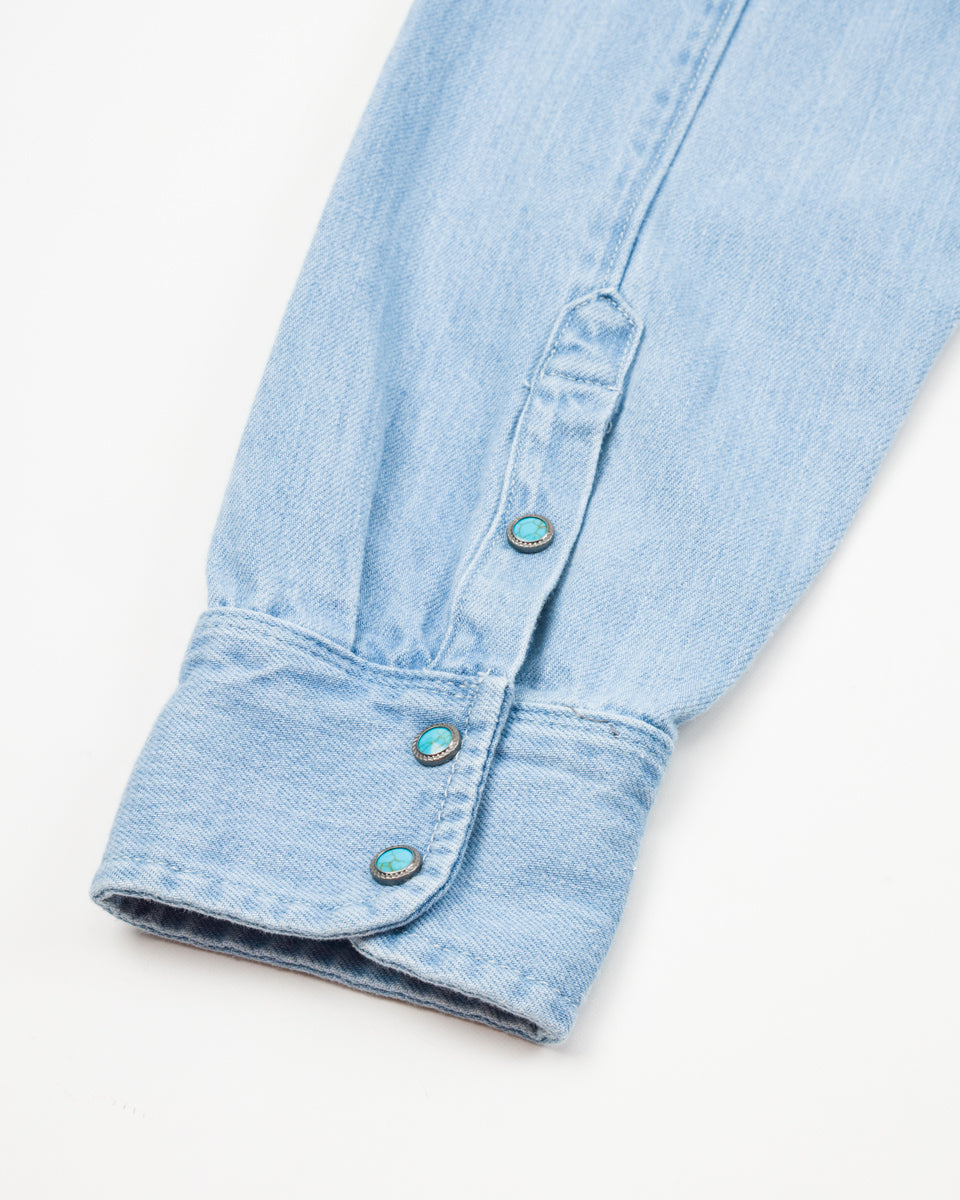Freenote Modern Western Shirt - 11oz Bleached Denim / Turquoise - Standard & Strange