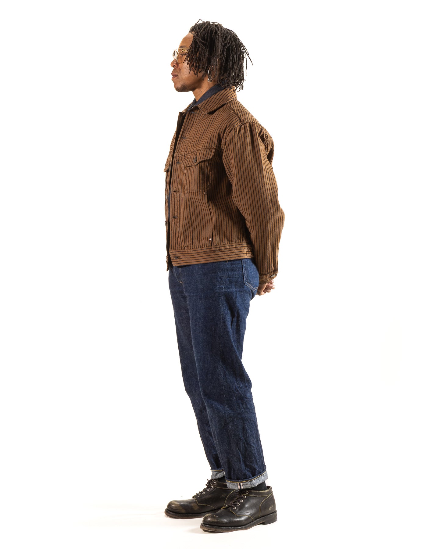 High Low Jacket - Brown Herringbone Dobby