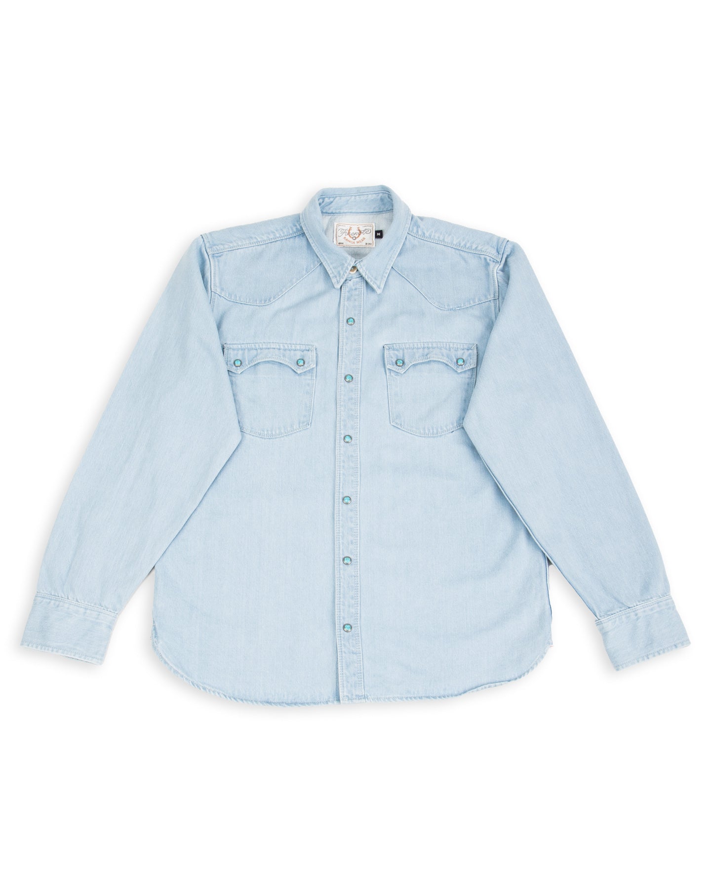Freenote Modern Western Shirt - 11oz Bleached Denim / Turquoise