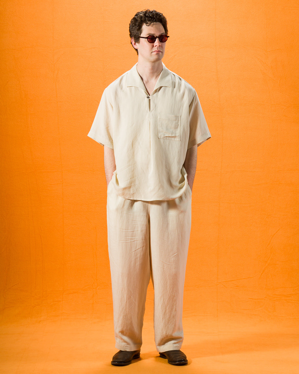 Gorsch Bamboo Linen Italian Collar Short Sleeve Shirt - Beige - Standard & Strange