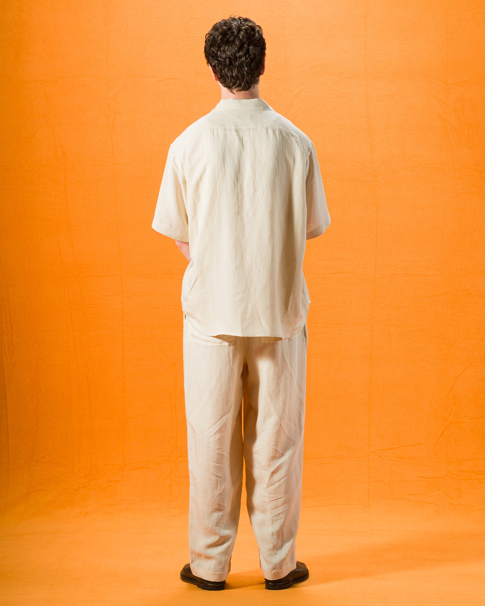 Gorsch Bamboo Linen Italian Collar Short Sleeve Shirt - Beige - Standard & Strange