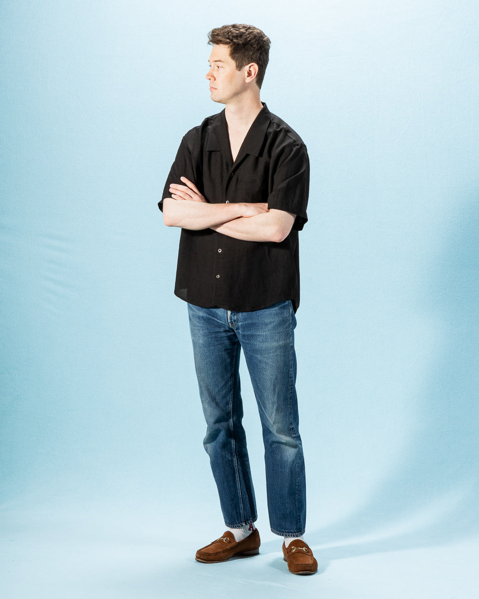 Gorsch Bamboo Linen Open Collar Short Sleeve Shirt - Black - Standard & Strange